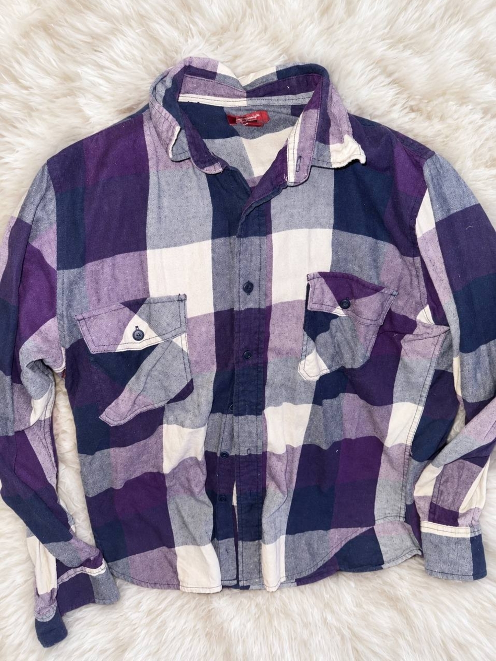 Arizona Jean Company Purple, Navy & White Plaid Button-Down Shirt